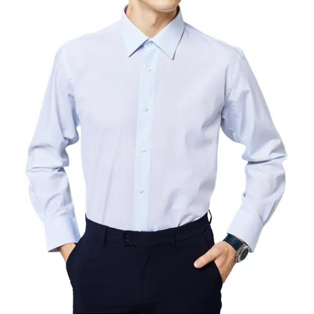 佛朗尼·齐拉 商务休闲格子长袖衬衫 男款 蓝格