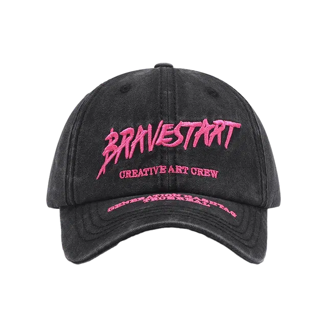 【素颜神器 BRAVESTART字母刺绣】 攸委 街头休闲水洗做旧百搭鸭舌帽女显脸小 棉 大头围户外夏韩版软顶透气遮阳防晒帽 男女同款情侣款