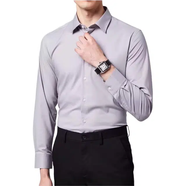 佛朗尼·齐拉 纯色透气商务休闲长袖衬衫 男款 灰色