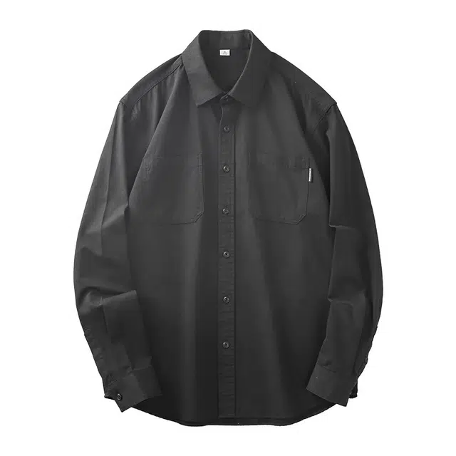 杜克恩 美式复古重磅纯棉工装口袋衬衣外套水洗简约百搭通勤宽松休闲潮牌长袖衬衫 男款