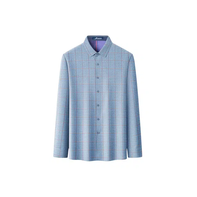 富铤 日系时尚格纹磨毛保暖翻领长袖排扣休闲通勤衬衫 男款