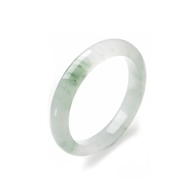 六桂福珠宝 青山黛玉贵妃美人镯 新中式古风汉服旗袍风 轻奢优雅高级简约素圈 国潮水润冰透镯子#好运 天山翠 手镯 女款