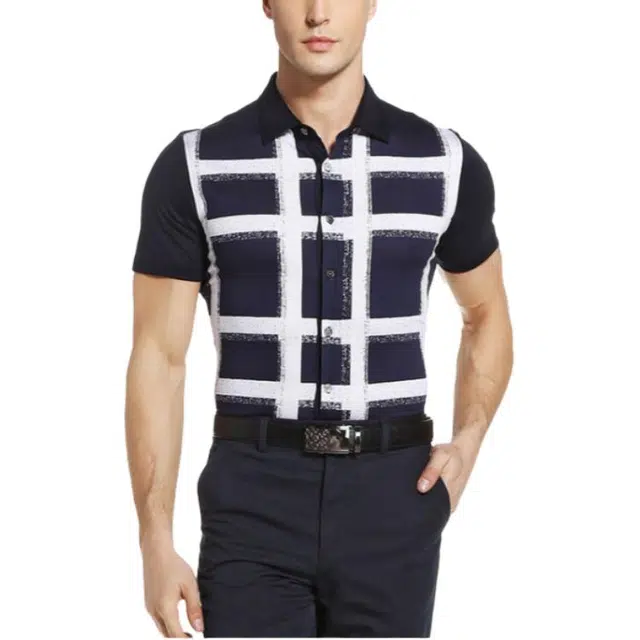 佛朗尼·齐拉 商务休闲复古短袖衬衫 男款 藏蓝格