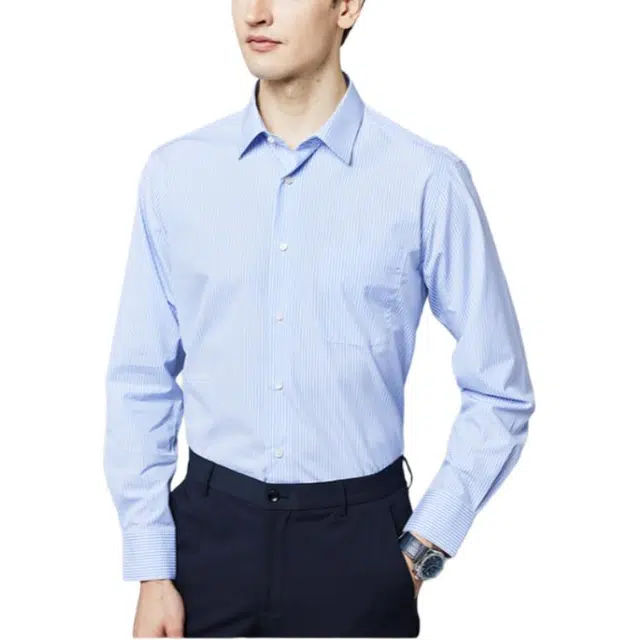 佛朗尼·齐拉 纯棉透气条纹长袖衬衫 男款 蓝条