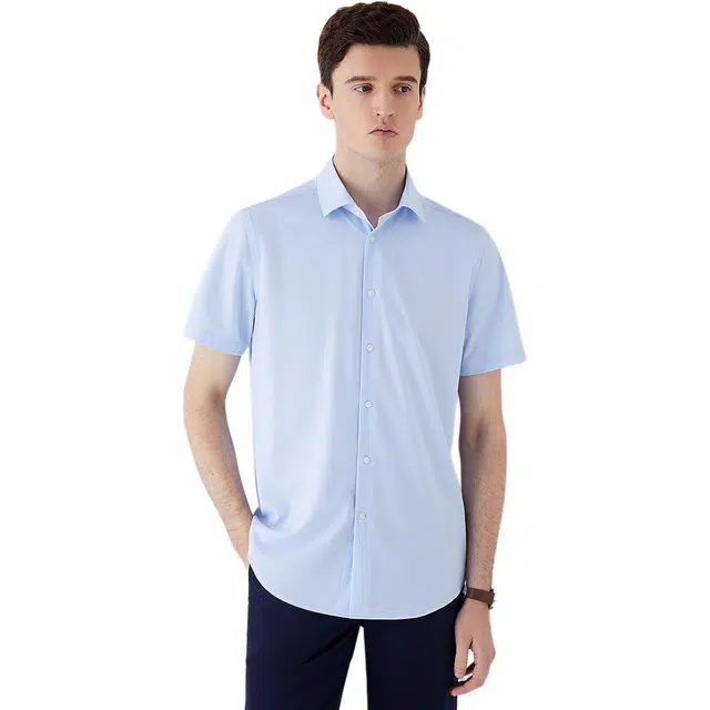 佛朗尼·齐拉 纯色休闲简约舒适短袖衬衫 男款 浅蓝
