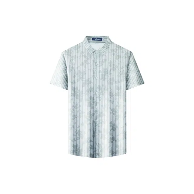 富铤 美式条纹印花舒适无痕柔软透气休闲户外日常通勤短袖衬衫 男款