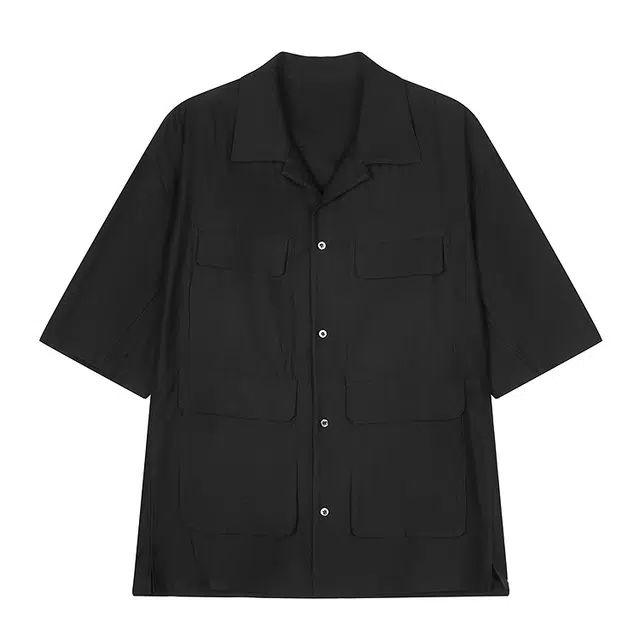 速写 纯色简约时尚休闲百搭宽松短袖衬衫 男款