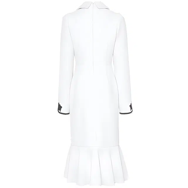 达菲时尚 气质千金风小香风粗花呢荷叶边长袖连衣裙 女款 白色