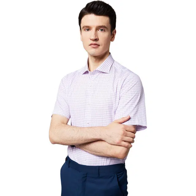 佛朗尼·齐拉 舒适透气休闲格纹翻领短袖衬衫 男款 红格