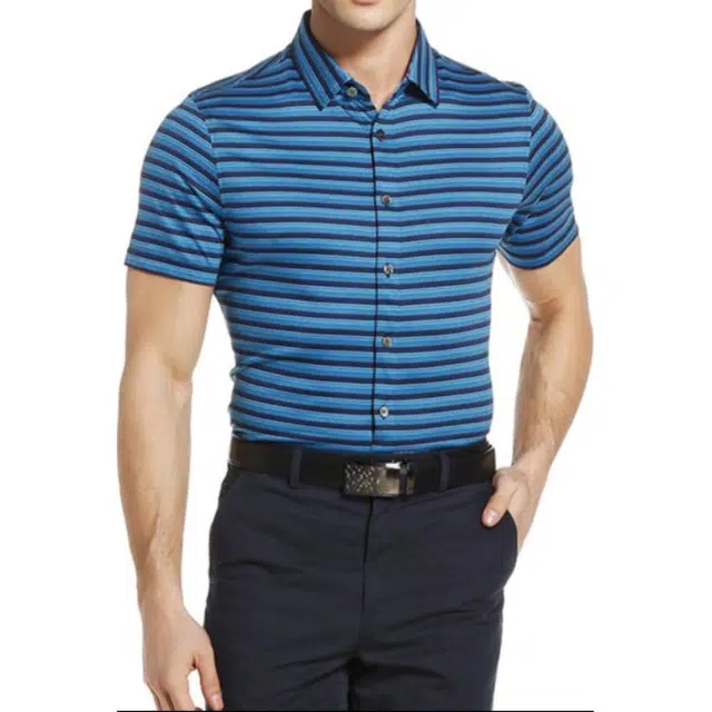 佛朗尼·齐拉 方领商务绅士短袖衬衫 男款 宝蓝条