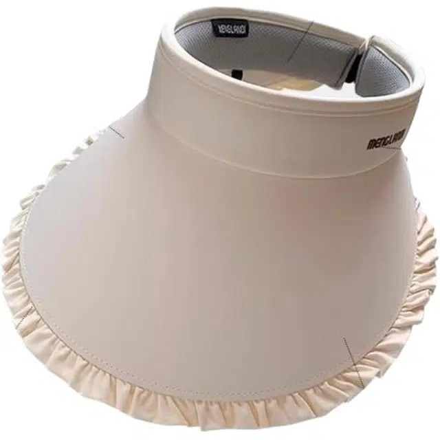 优莲茵 纯色简约空顶夏大帽檐遮阳帽可折叠户外骑行太阳帽子 木耳边可爱风 大头围显脸小 百搭休闲 冰丝 防晒帽 女款