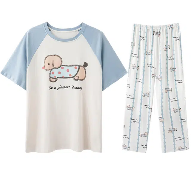 向薇 短袖长裤可外穿家居服青少年睡衣套装 男款 图片色