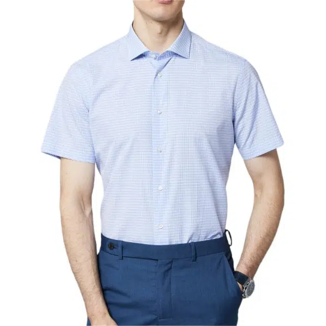 佛朗尼·齐拉 格纹透气百搭短袖衬衫 男款 蓝格