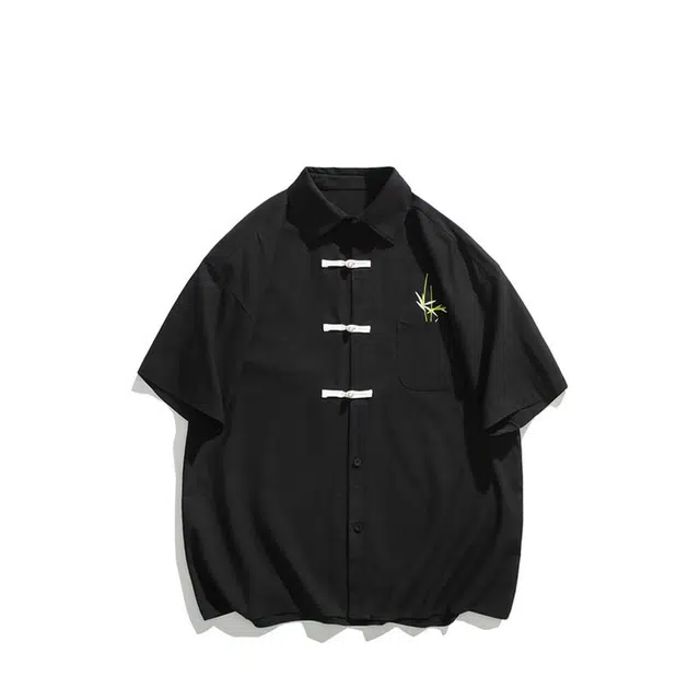 颂希尔 潮流国风新中式绣花大码休闲短袖衬衫 男女同款