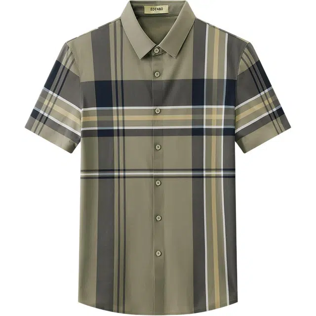 爱登堡 轻奢商务休闲通勤正装简约穿搭翻领短袖衬衫 男款