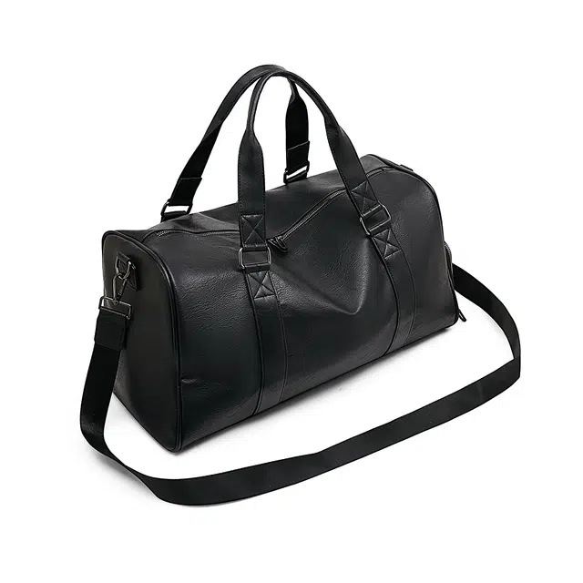 老人头 简约时尚纯色出行旅游干湿分离 合成革 旅行包 男款 黑色