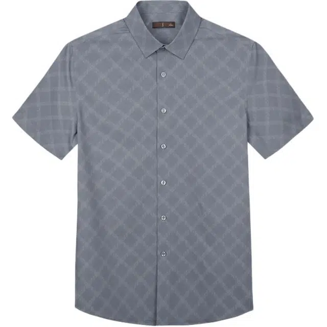 才子 舒适通勤商务时尚简约小众短袖衬衫 男款 灰蓝色