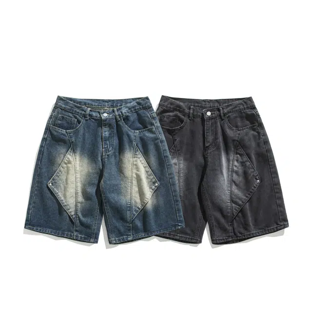 欧路得 美式潮牌宽松渐变设计直筒牛仔短裤 男款