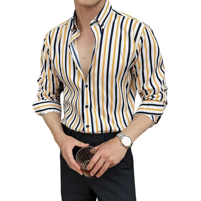 大白鲨 男士条纹长袖休闲商务衬衣衬衫 男款