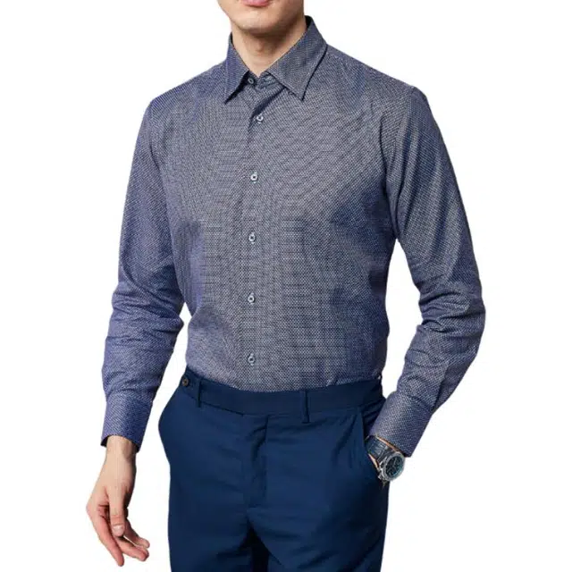 佛朗尼·齐拉 舒适时尚简约长袖衬衫 男款 藏蓝