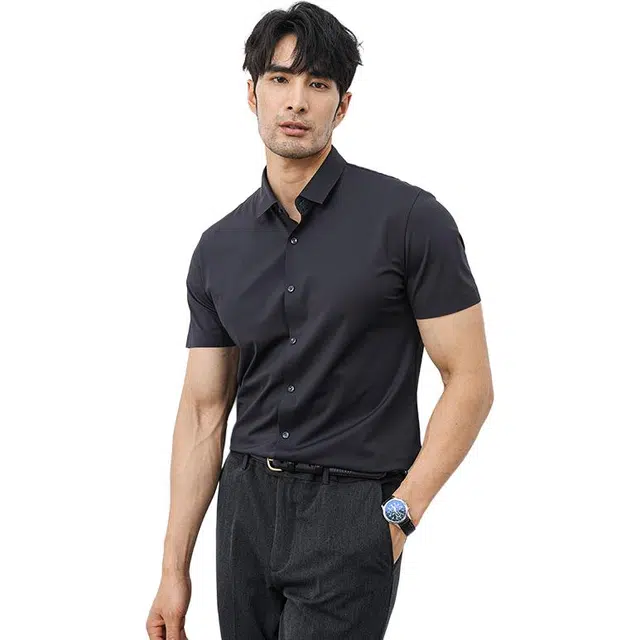 大白鲨 男士衬衣易打理短袖高级感寸休闲商务正装修身轻奢衬衫 男款