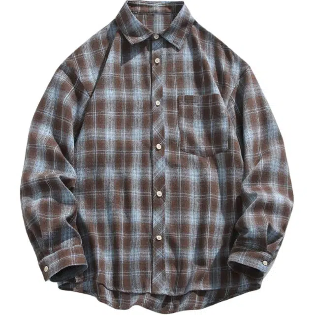 轻迎 春季复古格子长袖男大码长袖衬衫 男款