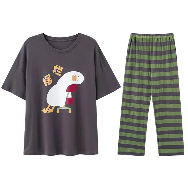 向薇 甜美可爱休闲短袖长裤家居服可外穿睡衣套装 女款 图片色