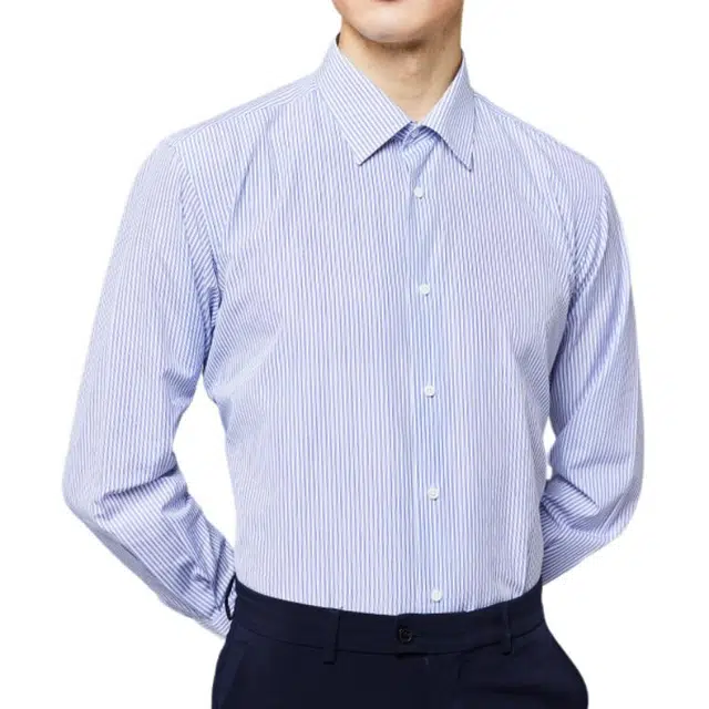 佛朗尼·齐拉 舒适休闲条纹长袖衬衫 男款 兰条