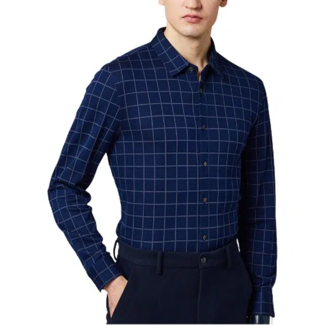 佛朗尼·齐拉 翻领格纹单排扣长袖衬衫 男款 蓝格色