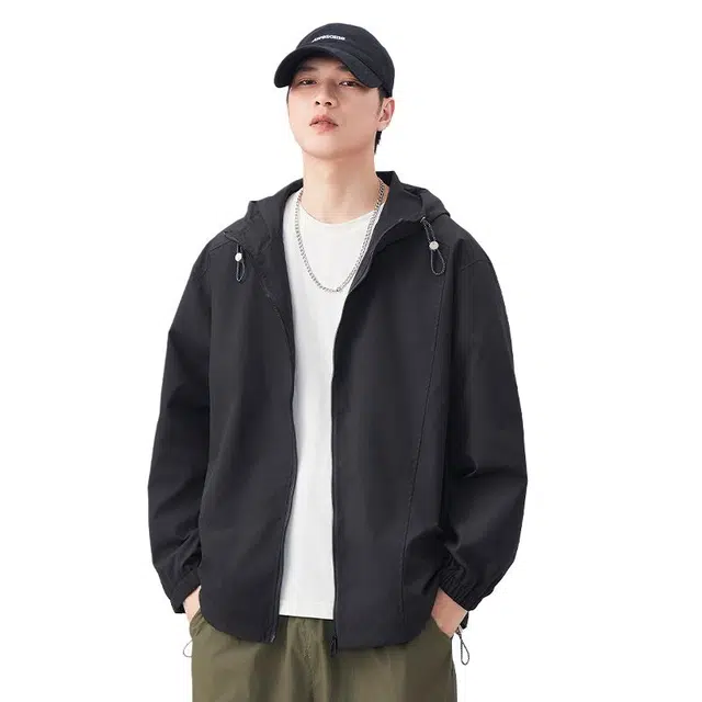 【dme】 山系户外简约纯色百搭舒适拉链休闲连帽夹克外套 男女同款