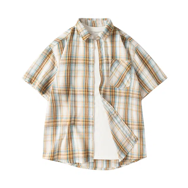 大白鲨 美式复古时尚潮流简约高级感痞帅短袖衬衫 男女同款