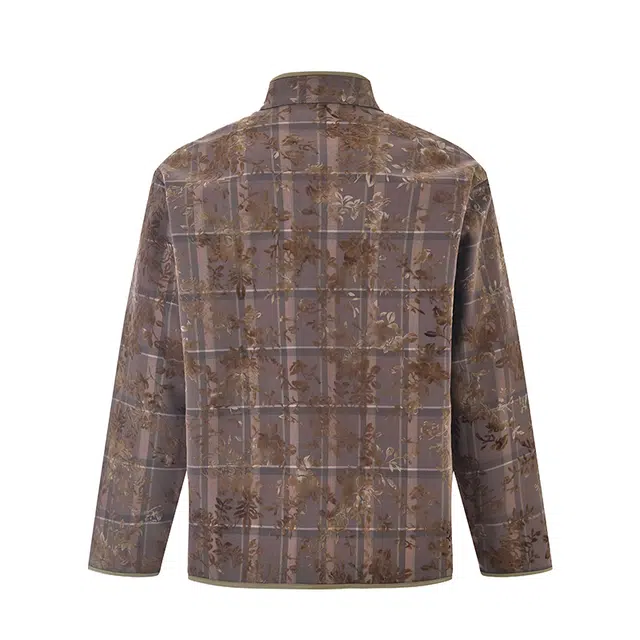 三省六部 中国风格子植绒花卉薄唐装夹克外套 男女同款