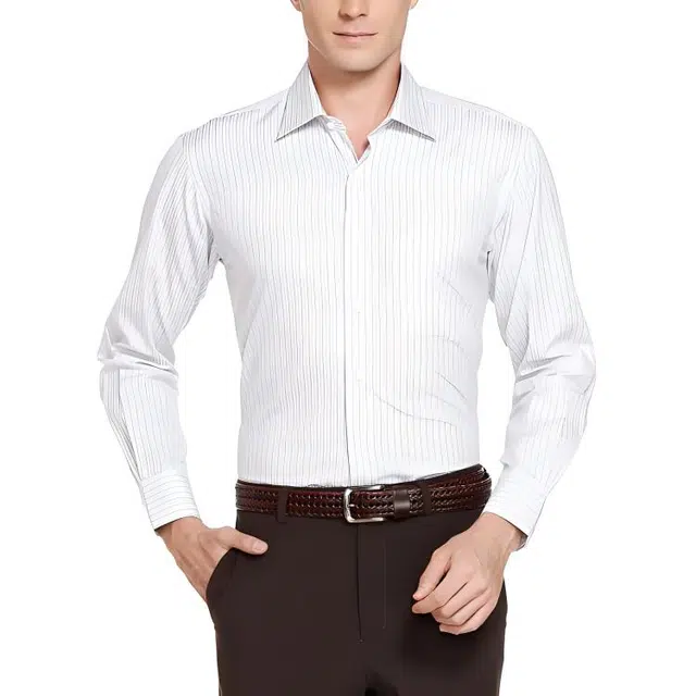 佛朗尼·齐拉 商务休闲条纹单排扣百搭长袖衬衫 男款 白色