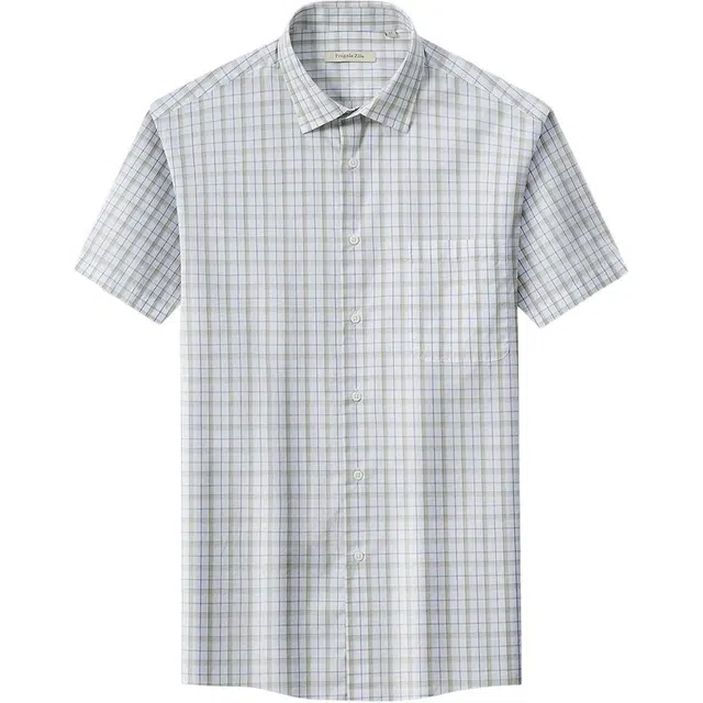 佛朗尼·齐拉 清新格纹通勤休闲短袖衬衫 男款 绿格