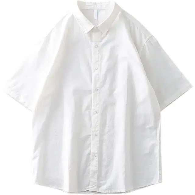 杜克恩 美式亚麻棉衬衣夏季纯色基础款宽松透气百搭休闲短袖衬衫 男女同款