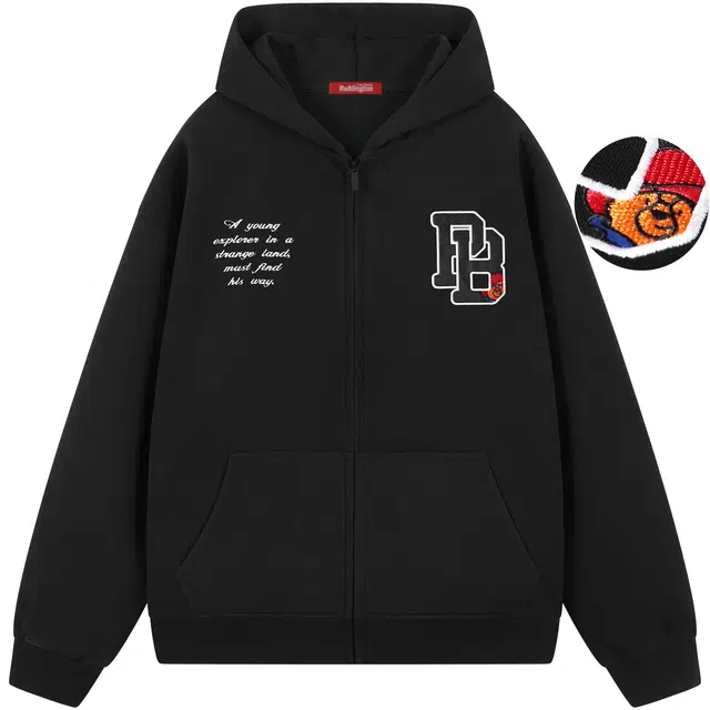 帕丁顿熊 美式复古英文刺绣纯色宽松百搭休闲针织重磅开衫卫衣 男女同款