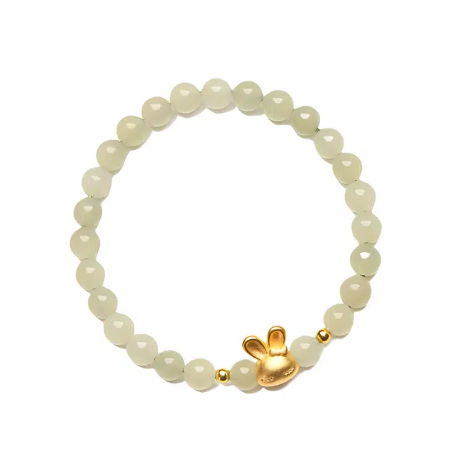 舒杰 钱兔似锦圆珠 转运珠 和田玉 和田玉手链 男女同款情侣款 青白玉