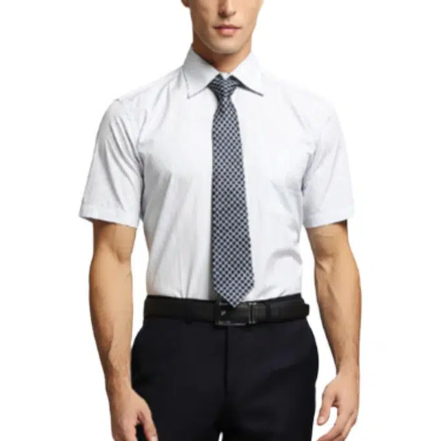 佛朗尼·齐拉 商务条纹休闲短袖衬衫 男款 蓝条