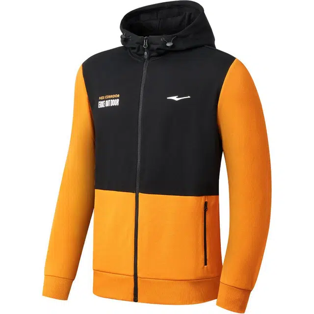 鸿星尔克 户外系列 连帽运动防风休闲透气开衫长袖卫衣 男款 雅丹橙