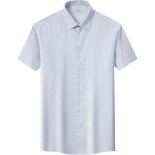 佛朗尼·齐拉 休闲时尚百搭舒适短袖衬衫 男款 蓝格