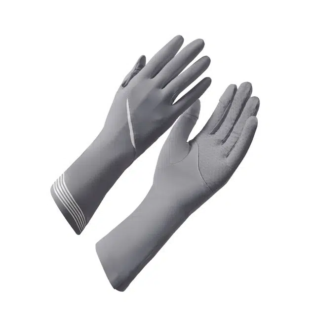 南极人 凉感防紫外线冰丝手腕加长款夏季户外开车骑行电动车遮阳透气防滑可触屏 轻薄款 防晒手套 女款