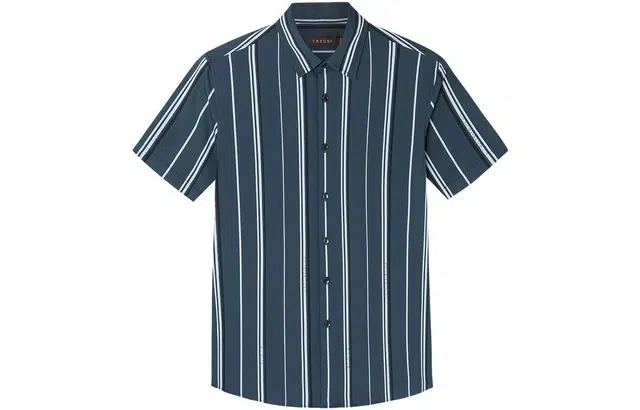 才子 条纹修身短袖衬衫 男款 绿色