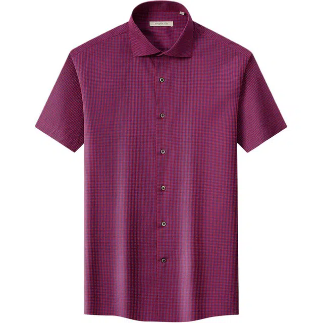 佛朗尼·齐拉 经典格纹舒适休闲短袖衬衫 男款 红格