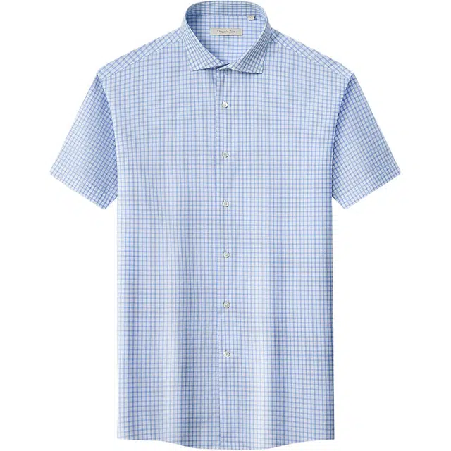 佛朗尼·齐拉 舒适休闲通勤简约格纹短袖衬衫 男款