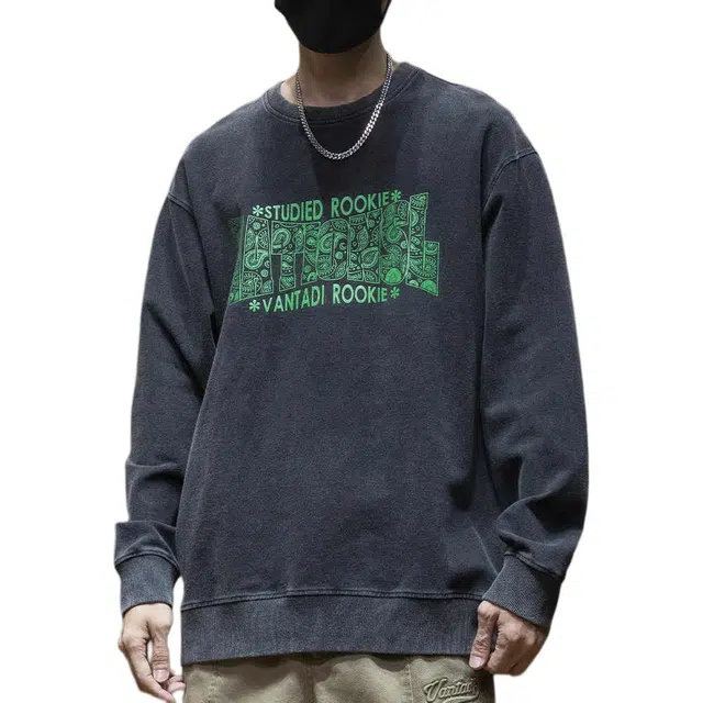 希越 美式字母印花圆领宽松休闲卫衣 男款 黑色