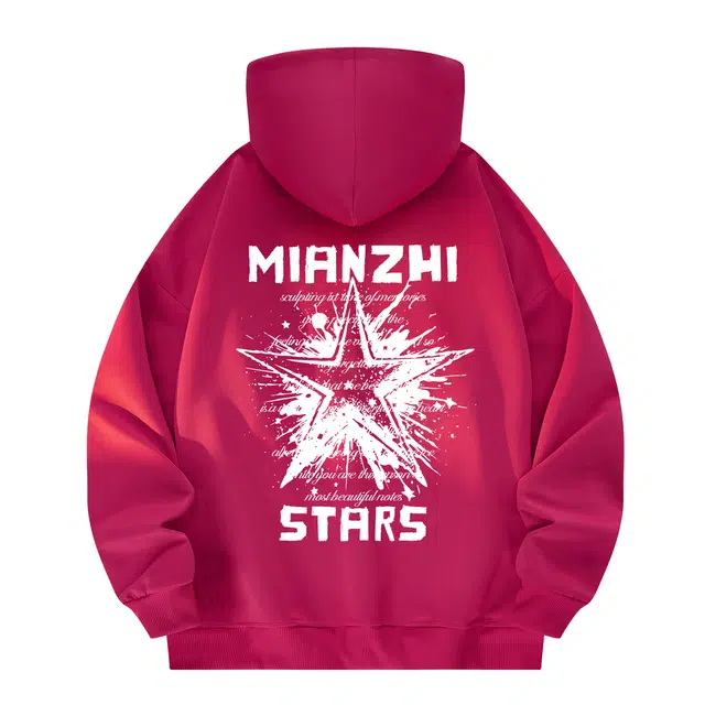 棉致 美式高街手绘泼墨涂鸦星星字母印花宽松休闲通勤百搭落肩套头连帽长袖卫衣 男女同款