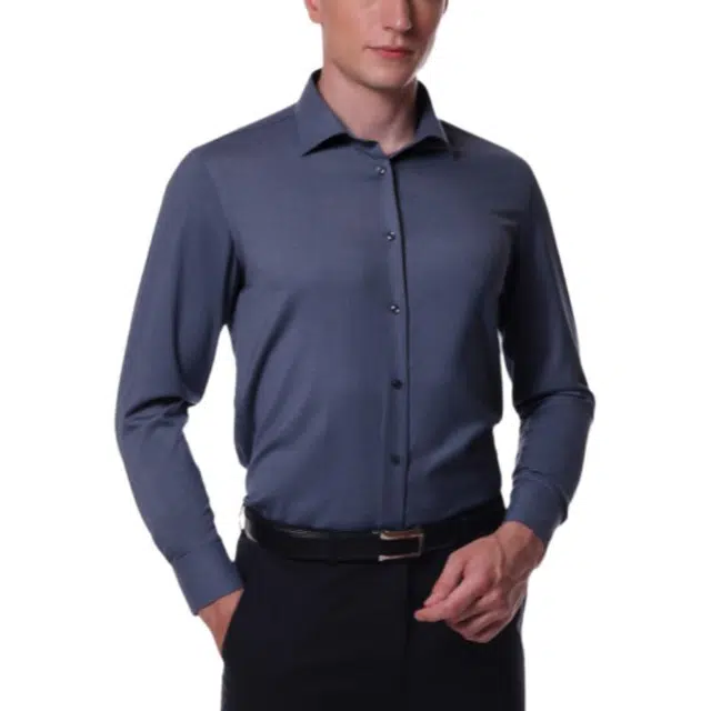 佛朗尼·齐拉 商务休闲纯色长袖衬衫 男款 深蓝色