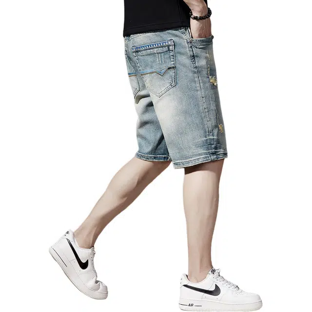 贵色 时尚美式高街潮牌休闲百搭牛仔短裤 男女同款 浅蓝