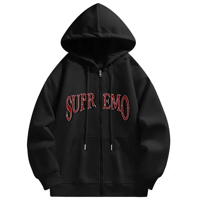 吾皇猫 基础款字母印花简约百搭舒适透气休闲宽松连帽开衫卫衣 男女同款