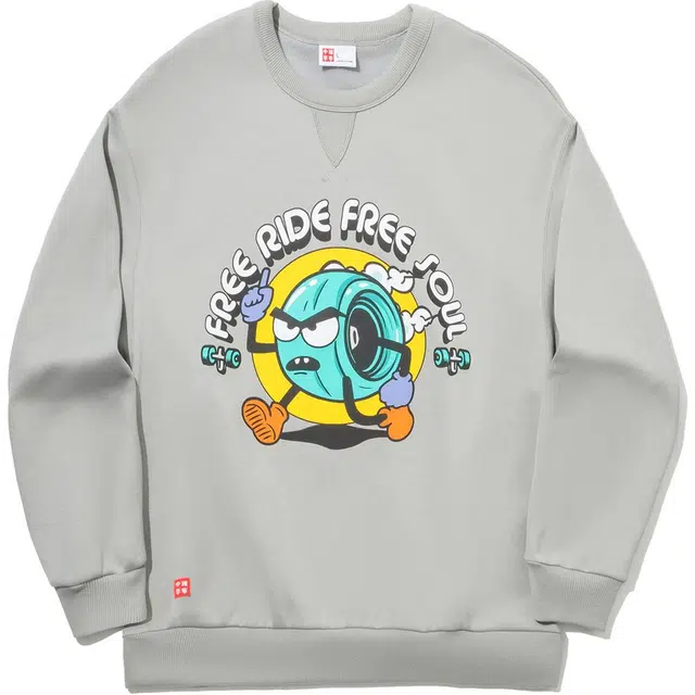 中国李宁 印花字母圆领舒适透气加绒保暖宽松卫衣 男女同款 月表灰